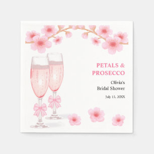 Pink Bow Floral Petals and Prosecco Bridal Shower Napkin