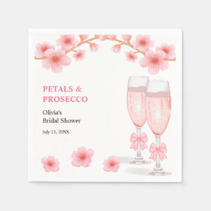 Pink Bow Floral Petals and Prosecco Bridal Shower Napkin