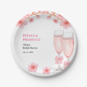 Pink Bow Floral Petals and Prosecco Bridal Shower  Paper Plate