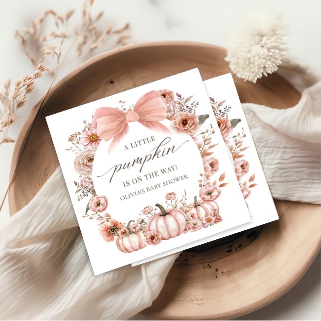 Pink Bow Floral Pumpkin Baby Shower Napkins (Creator Uploaded)