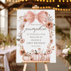 Pink Bow Floral Pumpkin Birthday Welcome Poster