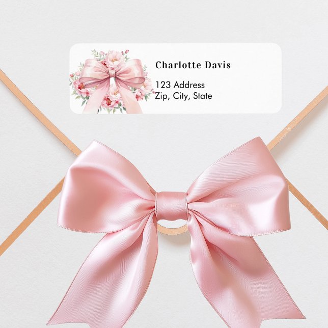 Pink bow floral return address  label (Creator Uploaded)