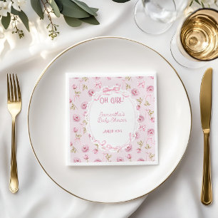 Pink Bow Floral Roses Vintage Baby Shower Napkin