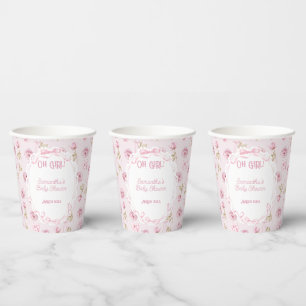 Pink Bow Floral Roses Vintage Baby Shower Paper Cups