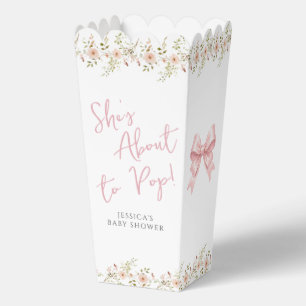 Pink Bow Floral Shes About to Pop Baby Popcorn Favour Box