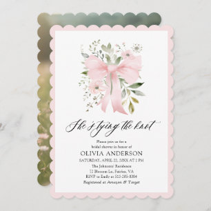 Pink Bow Floral She's Tying the Knot Bridal Shower Invitation