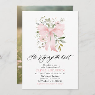 Pink Bow Floral She's Tying the Knot Bridal Shower Invitation