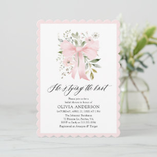 Pink Bow Floral She's Tying the Knot Bridal Shower Invitation
