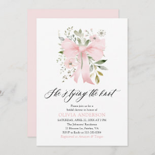 Pink Bow Floral She's Tying the Knot Bridal Shower Invitation