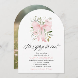 Pink Bow Floral She's Tying the Knot Bridal Shower Invitation