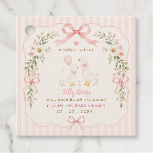 Pink Bow Floral Silly Goose Girl Baby Shower Favour Tags