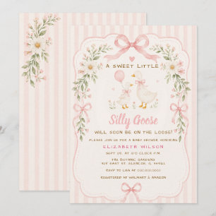 Pink Bow Floral Silly Goose Girl Baby Shower Invitation