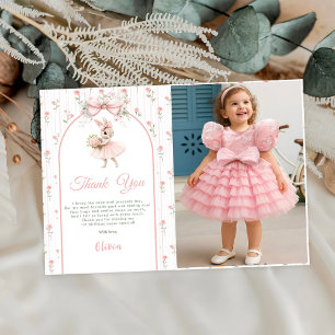 Pink Bow & Floral Some Bunny is One 1st Birthday Thank You Card