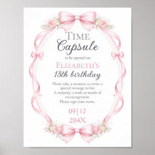 Pink Bow Floral Time Capsule Sign 1st Birthday