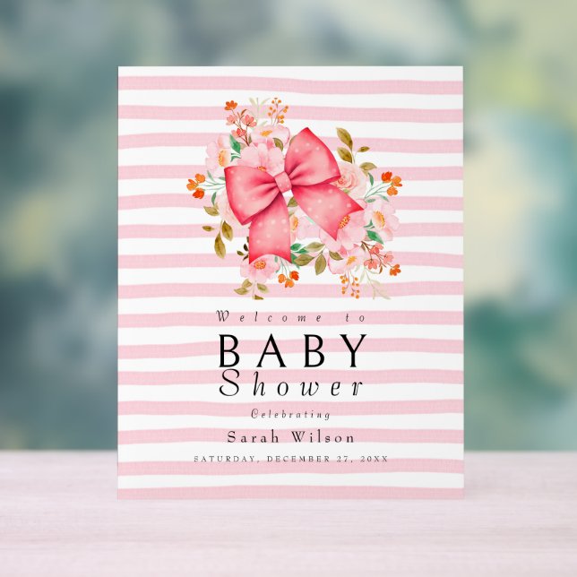 Pink Bow Floral watercolor baby shower  Acrylic Sign (Neutral)