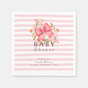 Pink Bow Floral watercolor baby shower Napkin