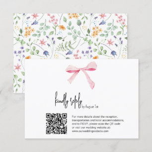 Pink Bow floral Wedding digital RSVP Card Qr code