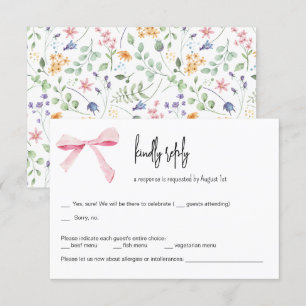 Pink Bow floral Wedding RSVP Card