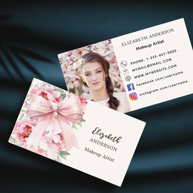 Pink bow florals flower qr code social media photo business card (Creator Uploaded)