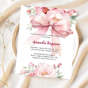 Pink bow florals girl Baby Shower invitation