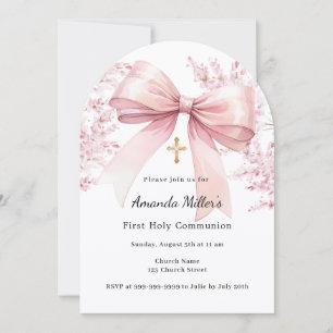 Pink bow florals girl First Communion Arch Invitation