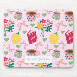 Pink bow flowers handrawing lemon pattern trendy mouse pad