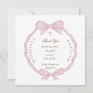 pink bow frame Baptism thank you card