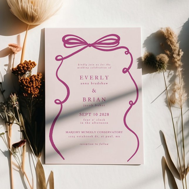 Pink Bow Frame Wedding Invitation (Creator Uploaded)