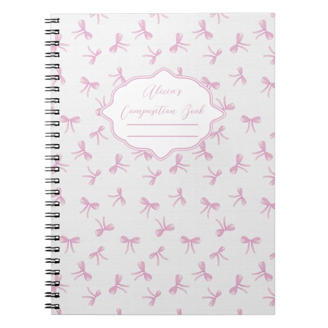 Pink bow Frilly Coquette Personalised Composition Notebook (Front)