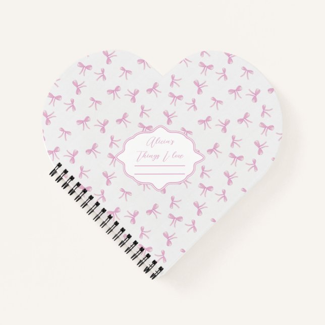 Pink bow Frilly Coquette personalised heart Notebook (Front)