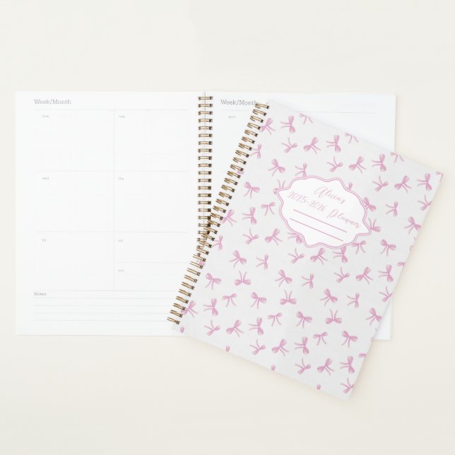 Pink bow Frilly Coquette personalised yearly Planner (Display)