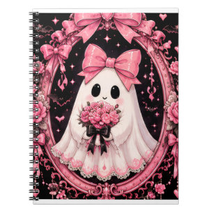 Pink Bow Ghost Ballerina Coquette Halloween Notebook