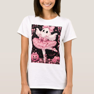 Pink Bow Ghost Ballerina Coquette Halloween T-Shirt