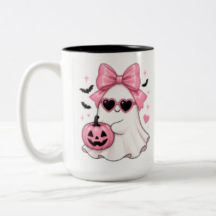 Pink Bow Ghost Heart Sunglasses Two-Tone Coffee Mug