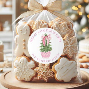 Pink Bow Ginger Jar Christmas Tree Gift Classic Round Sticker