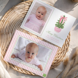 Pink Bow Ginger Jar Christmas Tree Photo Holiday Card