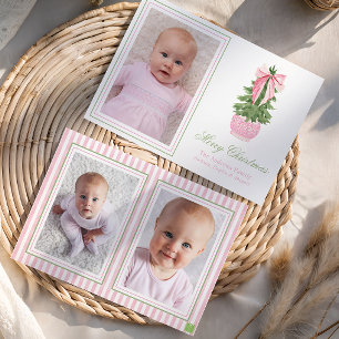 Pink Bow Ginger Jar Christmas Tree Photo Holiday Card