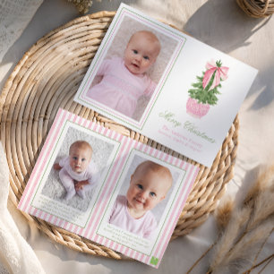 Pink Bow Ginger Jar Christmas Tree Photo Holiday Card