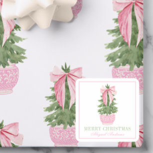 Pink Bow Ginger Jar Christmas Tree Photo Square Sticker