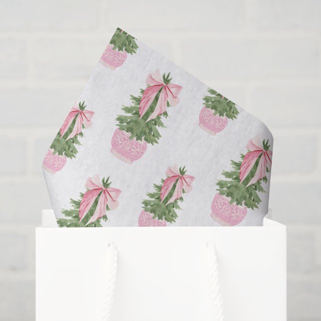 Pink Bow Ginger Jar Christmas Tree Tissue Paper (Gift Bag)