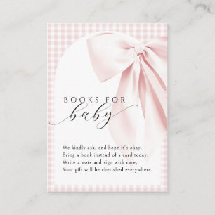Pink Bow Gingham Baby Shower Books for Baby Enclosure Card