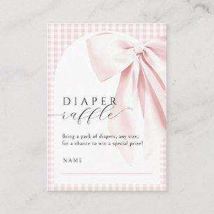Pink Bow Gingham Baby Shower Diaper Raffle Enclosure Card