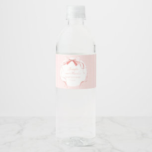 Pink bow gingham baby shower water bottle labels