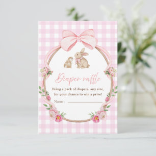 Pink Bow Gingham Diaper Raffle Enclosure Card
