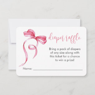 Pink Bow Gingham Diaper Raffle Enclosure  Card