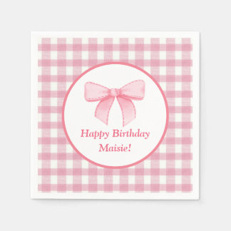 Pink Bow Gingham Napkin 
