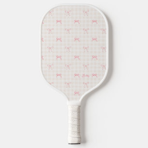 Pink Bow Gingham Personalized Name Pickleball Paddle
