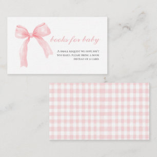 Pink bow gingham preppy baby shower books for baby enclosure card