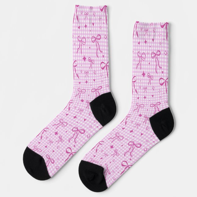 Pink Bow Gingham Socks (Left)
