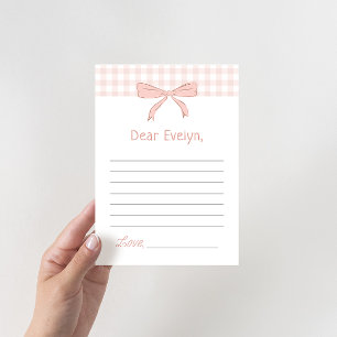 Pink Bow Gingham Time Capsule Note Card